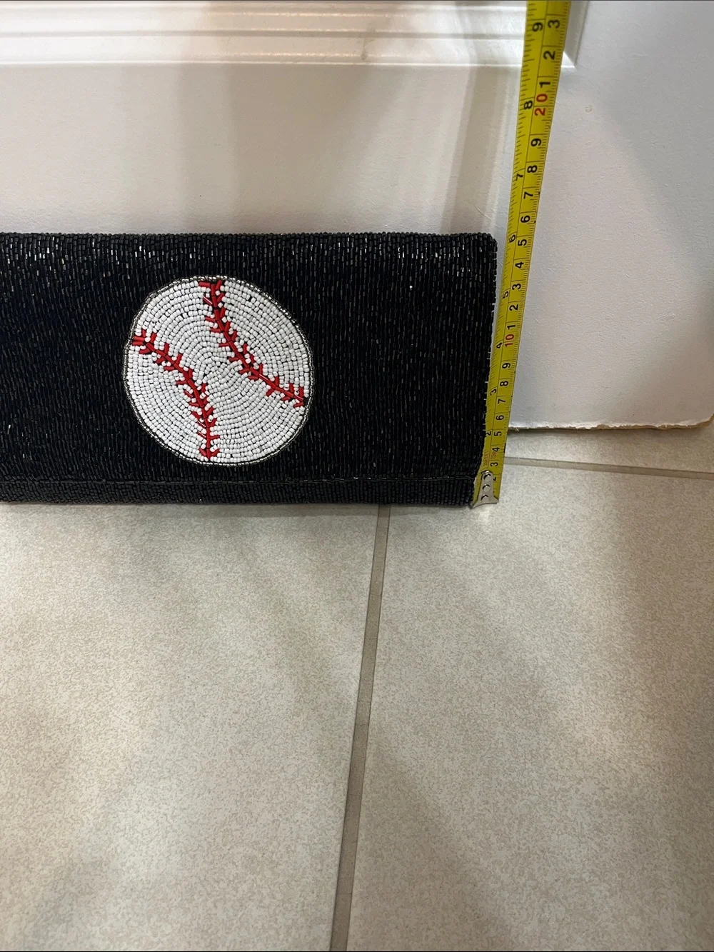 Black Beaded Baseball Clutch - Unbranded
